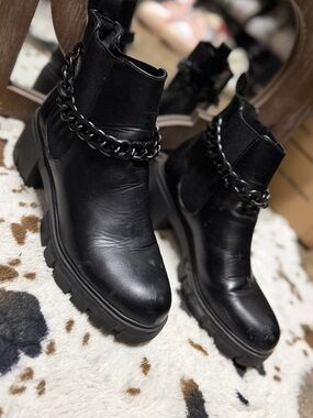 Madden Girl Black Platform Chelsea Boots with Chain Trim